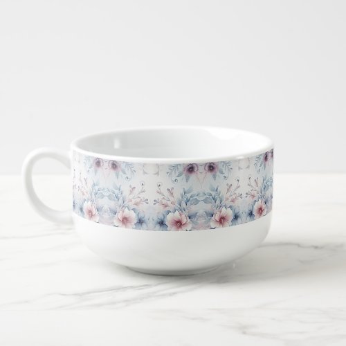 Watercolor Blue Pink Floral Soup Mug