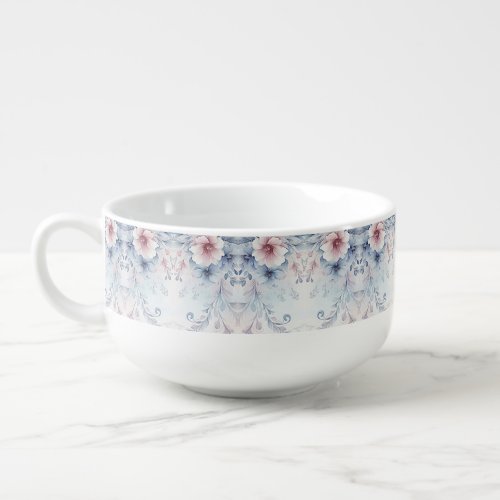 Watercolor Blue Pink Floral Soup Mug