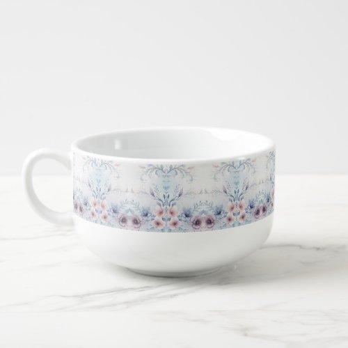 Watercolor Blue Pink Floral Soup Mug