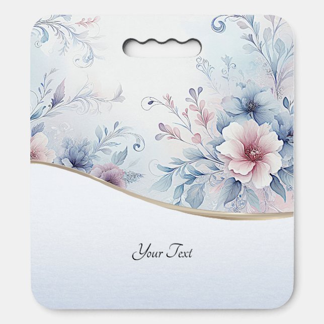Watercolor Blue Pink Floral Stadium Seat Cushion (Front Vertical)