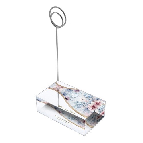 Watercolor Blue Pink Floral Table Card Holder