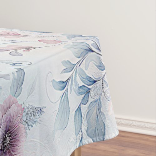 Watercolor Blue Pink Floral Tablecloth