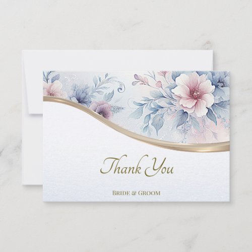 Watercolor Blue Pink Floral Thank You Card