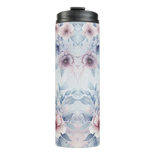 Watercolor Blue Pink Floral Thermal Tumbler