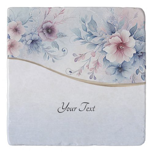 Watercolor Blue Pink Floral Trivet