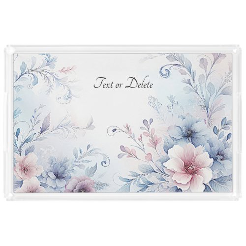 Watercolor Blue Pink Floral Vanity Tray