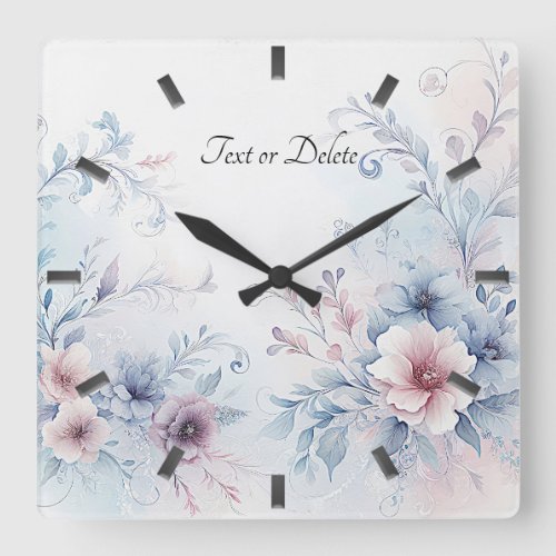 Watercolor Blue Pink Floral Wall Clock