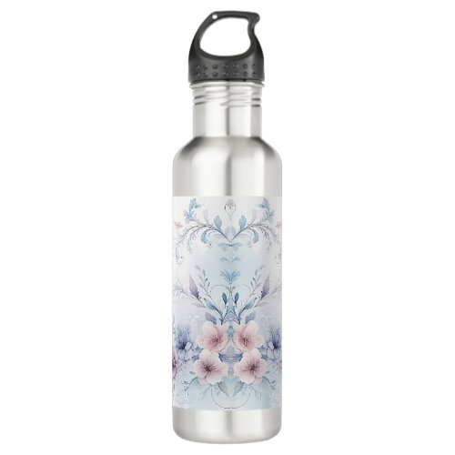 Watercolor Blue Pink Floral Water Bottle