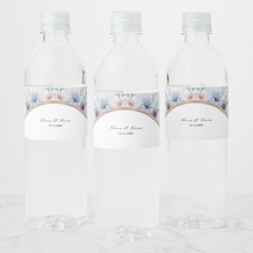 Watercolor Blue Pink Floral Water Bottle Label