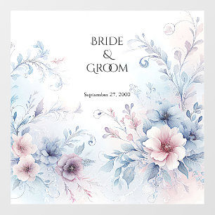 Watercolor Blue Pink Floral Wedding Floor Decal