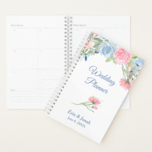 Watercolor Blue Pink Floral Wedding Planner