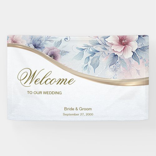 Watercolor Blue Pink Floral Welcome Banner