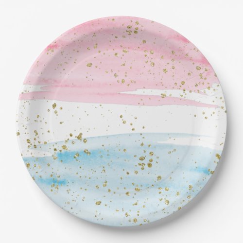 Watercolor Blue Pink Gender Reveal Party Paper Plates