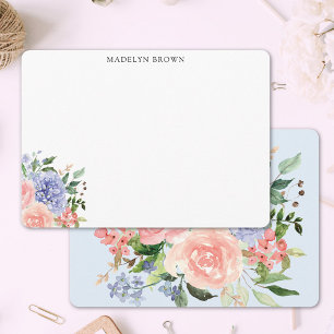 Watercolor Blue Pink Hydrangea Floral Note Card