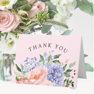 Watercolor Blue Pink Hydrangea Floral Thank You