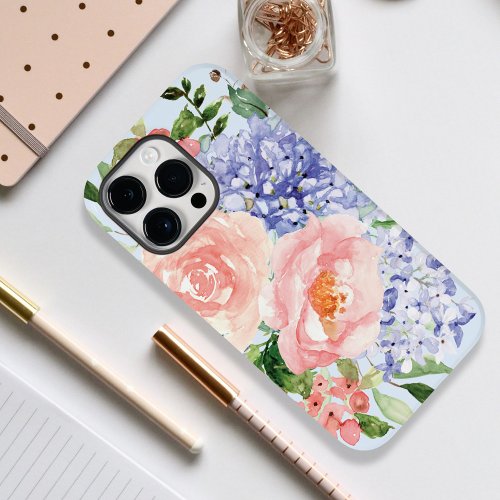 Watercolor Blue Pink Hydrangea Peony Spring Floral Case_Mate iPhone 14 Pro Max Case
