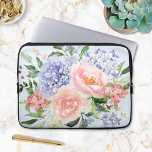 Watercolor Blue Pink Hydrangea Peony Spring Floral Laptop Sleeve<br><div class="desc">Introducing our Monogrammed Watercolor Blue Pink Spring Floral Laptop Sleeve. Featuring watercolor illustration of blue hydrangea,  pink peony,  and rose.</div>