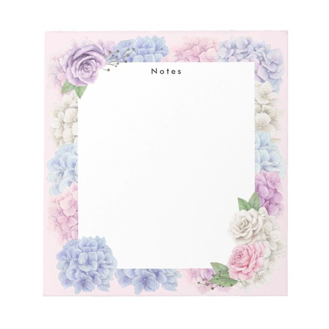 Watercolor Blue Pink Hydrangeas Personalized Notepad (Front)