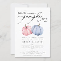 Watercolor Blue Pink Pumpkin Fall Gender Reveal Invitation
