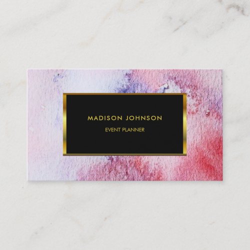 Watercolor blue pink splatter gold frame business card