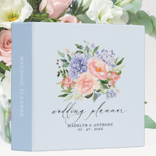 Watercolor Blue Pink Spring Floral Wedding Planner 3 Ring Binder