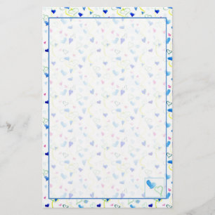 Watercolor Blue Pink Yellow Hearts Stationery