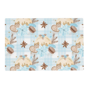 Watercolor Blue Plaid Christmas Cookies & Pudding Placemat