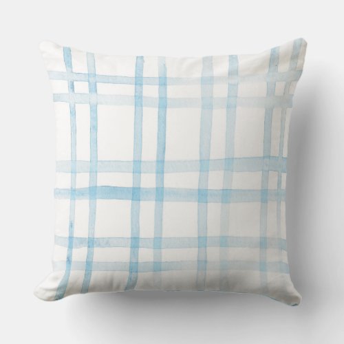 Watercolor Blue Plaid Pillow