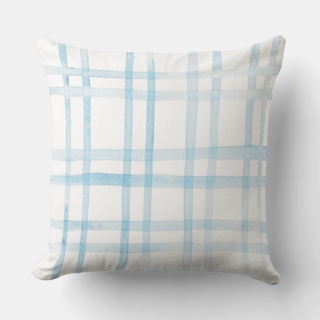 Watercolor Blue Plaid Pillow (Front)