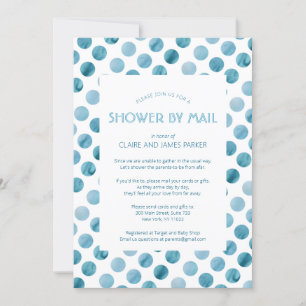 Watercolor Blue Polka Dot Baby Shower by Mail Invitation