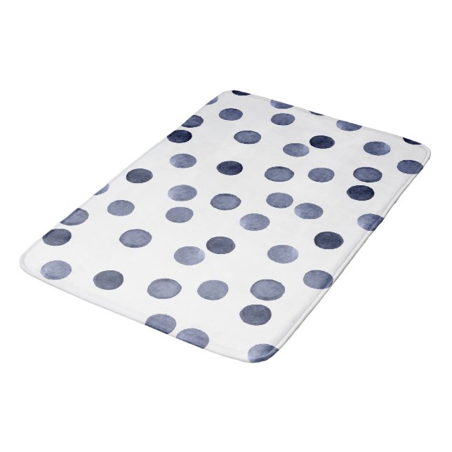 Watercolor . Blue polka dot . Bath Mat (Angled)