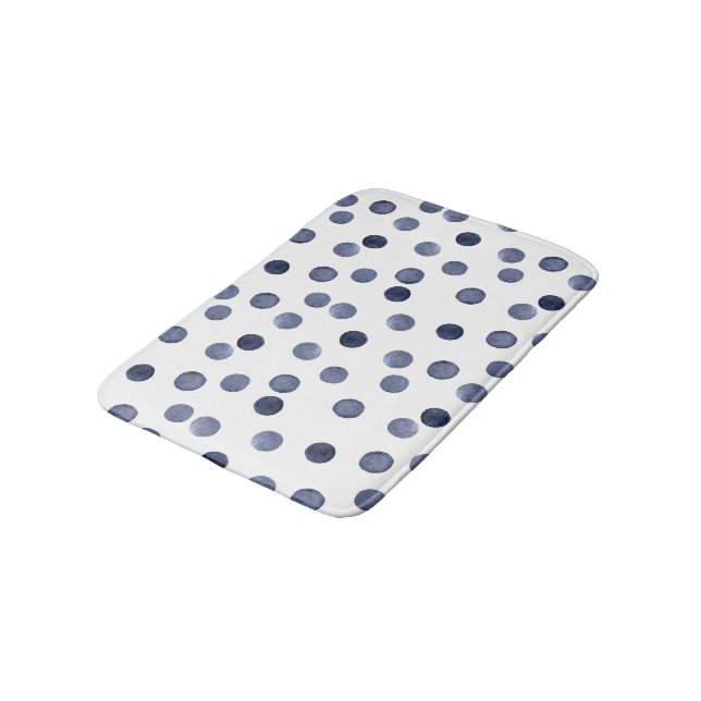 Watercolor . Blue polka dot . Bath Mat (Angled)