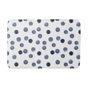 Watercolor . Blue polka dot . Bath Mat