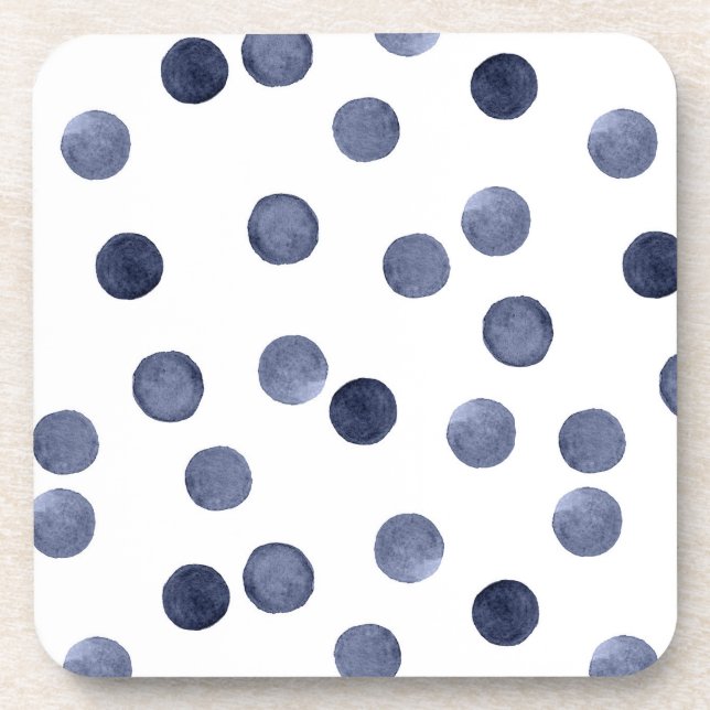 Watercolor . Blue polka dot . Beverage Coaster (Front)