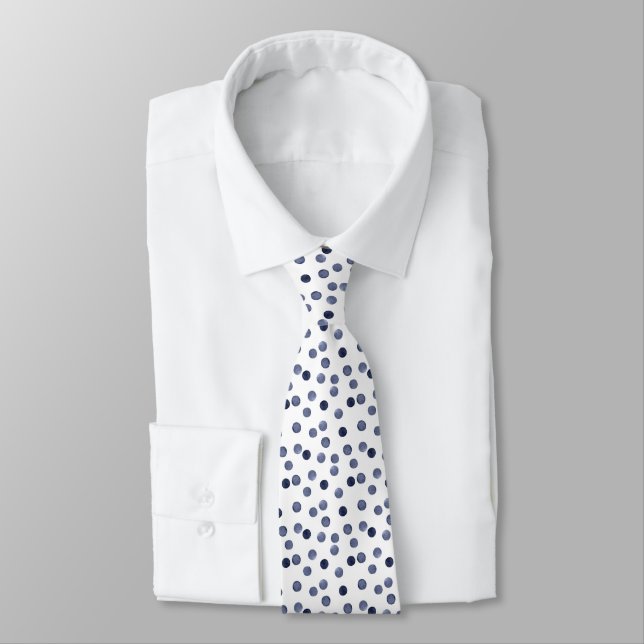 Watercolor . Blue polka dot .  Neck Tie (Tied)