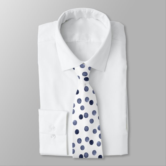 Watercolor Blue polka dot Neck Tie (Tied)