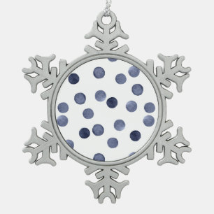 Watercolor . Blue polka dot . Snowflake Pewter Christmas Ornament