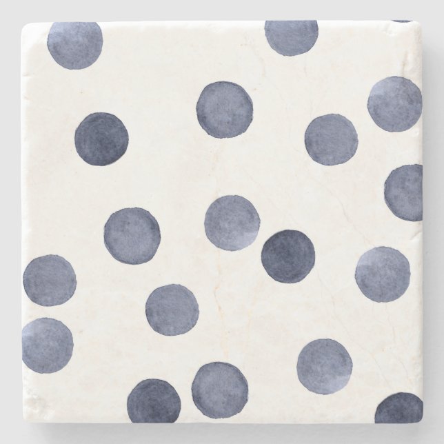 Watercolor . Blue polka dot . Stone Coaster (Front)