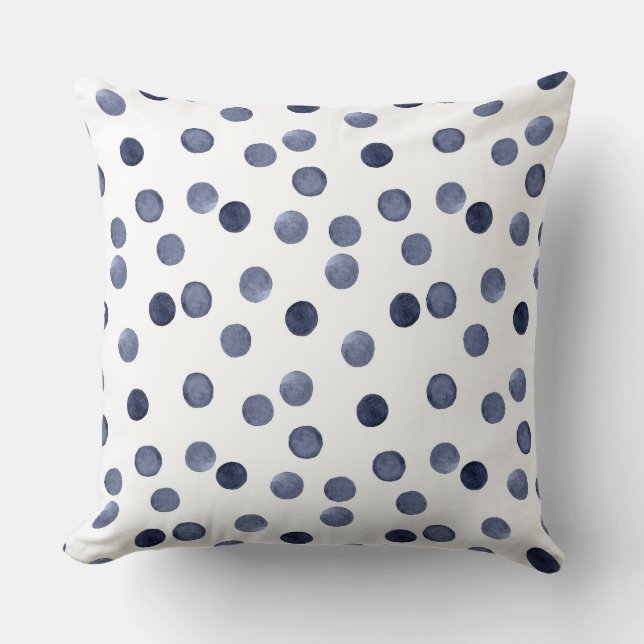 Watercolor  Blue polka dot  Throw Pillow (Front)