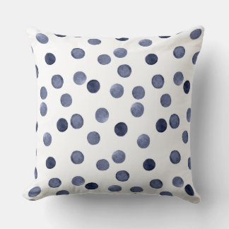 Watercolor . Blue polka dot . Throw Pillow