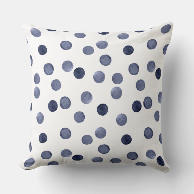Watercolor . Blue polka dot . Throw Pillow (Front)
