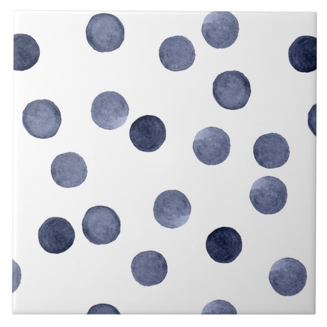 Watercolor . Blue polka dot . Tile (Front)