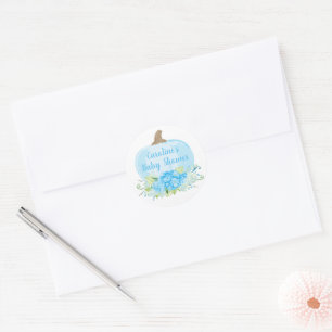 Watercolor Blue Pumpkin Baby Boy Shower Classic Round Sticker