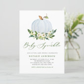 Watercolor Blue Pumpkin Fall Baby Shower Sprinkle Invitation (Standing Front)