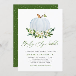 Watercolor Blue Pumpkin Fall Baby Shower Sprinkle Invitation