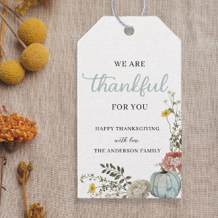 Watercolor Blue Pumpkin Thanksgiving Thankful Gift Tags