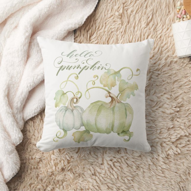 Watercolor Blue Pumpkins 16 x 16 Throw Pillow (Blanket)