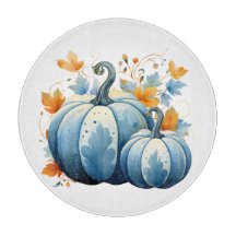 Watercolor Blue Pumpkins & Autumn Leaves
