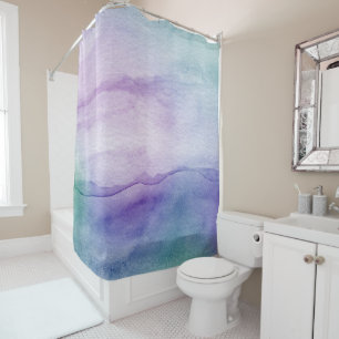 Watercolor Blue Purple Abstract Shower Curtain