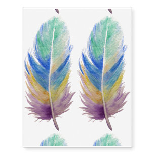Watercolor blue purple feather temporary tattoo